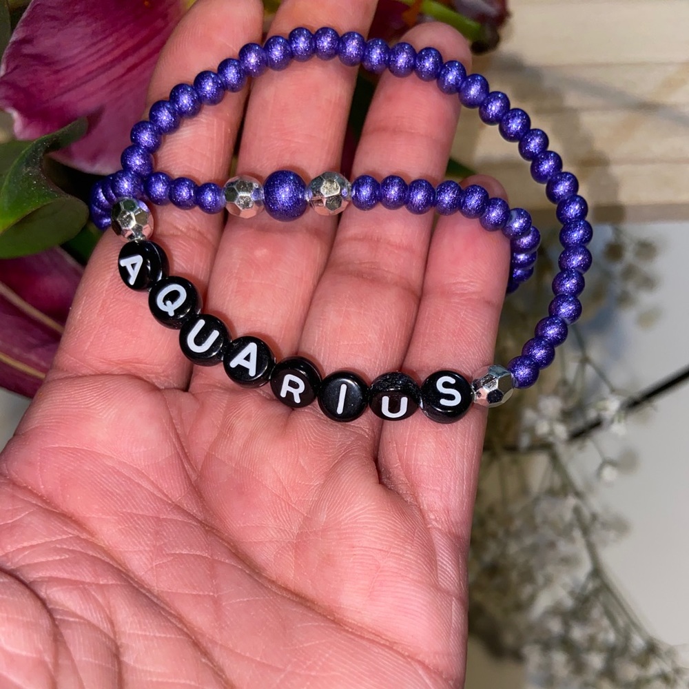 Handmade AQUARIUS Alphabet Glass Bead Bracelet Set